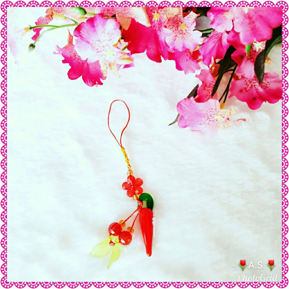 NWOT Handbag Purse Charm Red Pepper Leaves Flower